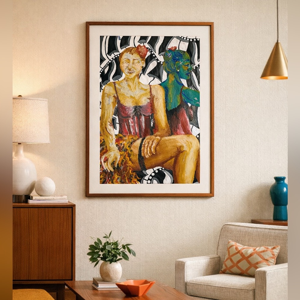 Hand Painted Contemporary, Mid Century Style Art On Regular Paper, No Frame!!